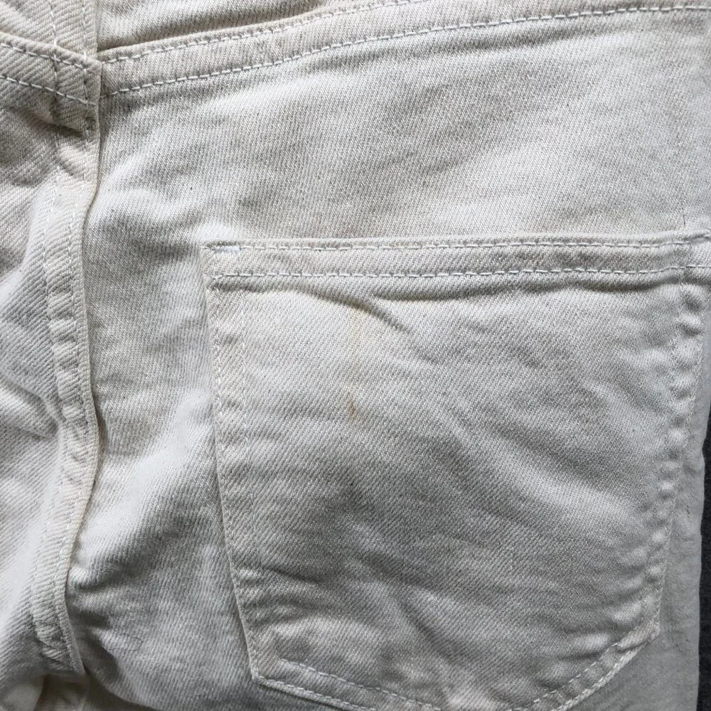 Zara High Rise Straight Jeans Womens 0‎ Ivory White Split Hem Frayed